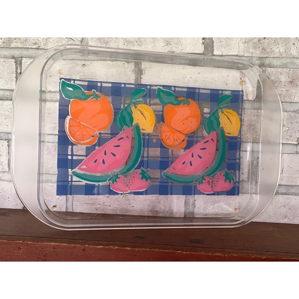1979 Andre Moran Vintage Acrylic Fruit Pattern Serving‎ Tray